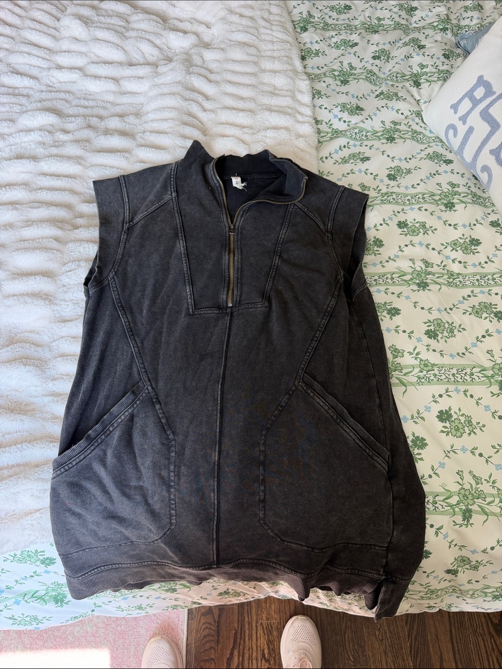 Anthropologie Washed Black Sleeveless Quarter-Zip dress
